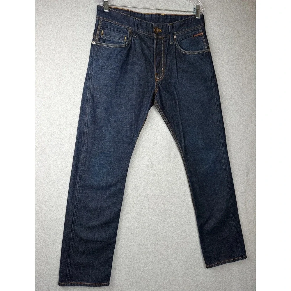 H&M &Denim Mens Straight Regular Waist Jeans 32x32 Dark Blue 100 Cotton